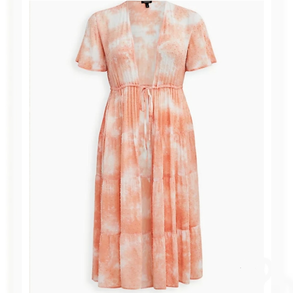 Torrid‎ NWT Plus 0 0X 12 Peach Tie Dye Duster Cover Up Kimono Top NEW